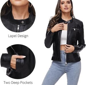 Faux Leather Motorcycle Jacket - Medium